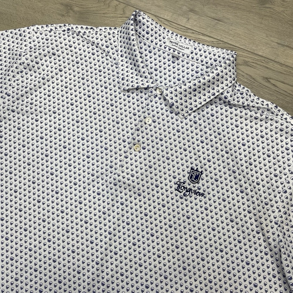 Peter Millar Seeing Double Polo White Skulls Golf AOP Men Sz XXL Longview